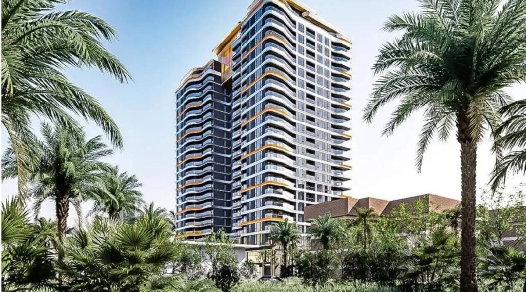 Exterior rendering of Baraka Capital Residency in Kilimani, showing high-rise towers, curved balconies and palm trees.
