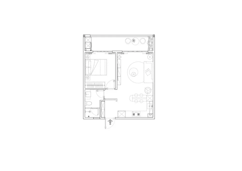 One-bedroom floor plan at Luminara Apartments, Westlands, showing a balcony, bathroom and open-plan living and kitchen areas.