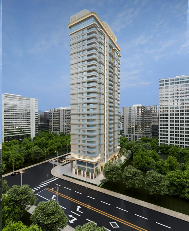 Exterior rendering of The Vesper Residency in Westlands, showing a tall apartment tower with curved balconies.