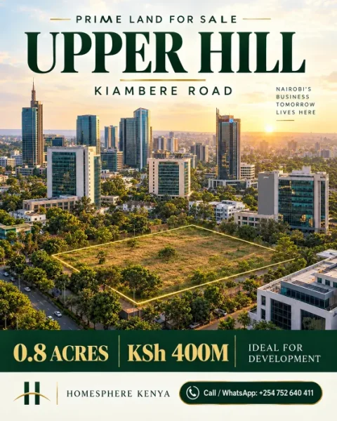 Prime 0.8 Acre Land for Sale in Upper Hill Nairobi Kiambere Road